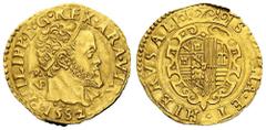 Filippo II di Spagna (1554-1598) - Scudo d'oro 1582 Zecca: Napoli Fronte: effigie laureata di Filippo II a destra - Retro: stemma a cuore coronato - gr. 3,35 - Di buona qualità - (C.N.I. XX/137/1167va