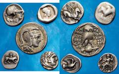 Monete Greche Secoli V/II - Insieme di cinque monete Sono presenti: Corinto, Statere, BMC XII/6/55 - Acarnania, Leucas, Statere al tipo di Corinto, BMC XII/132/87 - Attica, Atene, Tetradramma New Styl
