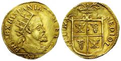 Filippo II di Spagna (1556-1698) - Doppia 1588 Zecca: Milano - Fronte: busto radiato, paludato e corazzato di Filippo II a destra - Retro: stemma sormontato dalla corona, dalla quale escono rami di pa