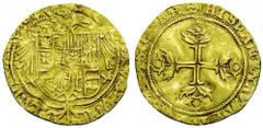 Carlo V Imperatore (1516-1556) - Scudo d'oro Zecca: Napoli - Fronte: stemma sovrapposto ad aquila bicipite coronata - Retro: croce incavata con foglie e corona alle estremità - gr. 3,01 - Ondulazioni 