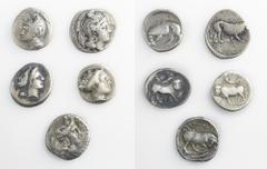 Monete della Magna Grecia - Lotti - Magna Graecia coins Secoli V/III a.C. - Insieme di cinque monete - Con riferimento al SNG Copenhagen sono presenti: Campania, Neapolis, Didramma (2 esemplari), n. 3