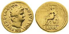nerone (54-68 d.c.) Aureo databile agli anni 66-67 d.C. - Zecca: Roma - Diritto: testa laureata dell’Imperatore a destra - Rovescio: la Salus seduta a sinistra tiene una patera con la mano destra - gr