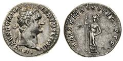 domiziano (81-96 d.c.) Denaro databile al 90 d.C. - Zecca: Roma - Diritto: testa laureata di Domiziano a destra - Rovescio: Minerva stante a sinistra tiene una lancia con la mano destra - gr. 3,45 - D