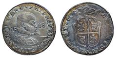 Monete di Zecche Italiane Ducato di Milano Filippo II di Spagna (1556-1598) - Mezzo Scudo o Mezzo Ducatone 1588 - Zecca: Milano - Diritto: busto corazzato con gorgiera di Filippo II a destra - Rovesci