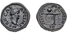 Monete Romane Imperiali Nerone (54-68 d.C.) Semisse databile al 64 d.C. - Zecca: Roma - Diritto: testa laureata dell'Imperatore a destra - Rovescio: tavolo con sopra una urna e una corona di alloro - 