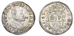 Monete di Zecche Italiane - Ducato di Milano Filippo II di Spagna (1556-1598) - Ducatone 1588 - Diritto: busto paludato e corazzato di Filippo II a destra con il collare alla spagnola - Rovescio: stem