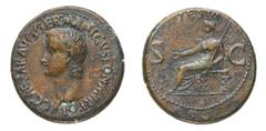 Ancient Coins Monete Romane Imperiali-Caligola (37-41 d.C.) Asse databile agli anni 37-38 d.C. - Zecca: Roma - Diritto: testa dell'Imperatore a sinistra - Rovescio: Vesta seduta a sinistra tiene una p