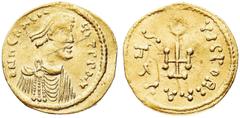 Monete Bizantine Costante II (641-668 d.C.) - Semisse databile al periodo 641-668 - Zecca: Costantinopoli - Diritto: busto diademato e drappeggiato dell'Imperatore a destra - Rovescio: croce potenziat