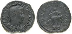 Monete Romane Imperiali Filippo I (244-249 d.C.) Sesterzio - Zecca: Roma - Diritto: busto laureato, drappeggiato e corazzato dell'Imperatore a destra - Rovescio: Filippo su un cavallo al passo verso s