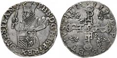 Europa Paesi Bassi Filippo II (1555-1598) - Mezzo Statendaalder 1577 - Zecca: Bruges - Diritto: Filippo II stante a sinistra tiene con la mano destra lo scettro e con la sinistra lo stemma - Rovescio: