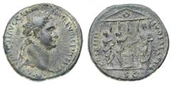 Monete Romane Imperiali - Domiziano (81-96 d.C.) Asse databile all' 88 d.C. - Zecca: Roma - Diritto: testa laureata dell'Imperatore a destra - Rovescio: Domiziano stante a sinistra sacrifica su un alt