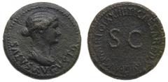 Monete Romane Imperiali-Tiberio (14-37 d.C.) Dupondio con l'effigie di Livia, madre dell'Imperatore, databile al 22-23 d.C. - Zecca: Roma - Diritto: testa diademata di Livia a destra - Rovescio: lette
