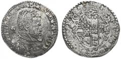 Monete di Zecche Italiane-Regno di Napoli Filippo II di Spagna (1554-1598) - Mezzo Ducato - Zecca: Napoli - Diritto: busto paludato e corazzato di Filippo II a destra - Rovescio: stemma entro cartella