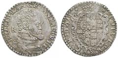 Monete di Zecche Italiane-Regno di Napoli Filippo II di Spagna (1554-1598) - Mezzo Ducato - Zecca: Napoli - Diritto: busto paludato e corazzato di Filippo II a destra - Rovescio: stemma entro cartella