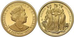 WORLD Saint Helena, Elizabeth II (1952-2022), East India Company, gold proof One Ounce Three Graces, 2021, facing bust of crowned Queen, her head to the right, JC initials to the left for designer Jod