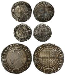 BRITISH Elizabeth I (1558-1603), silver hammered coinage (3): silver Shilling, sixth issue, mint mark A (1582-84), 5.98g; silver Threepence, third issue, 1561, large flan, mint mark pheon, 1.31g; silv