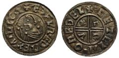 BRITISH Aethelred II (978-1016), silver Penny, small CRVX type (c.991-997), Melton Mowbray Mint, Moneyer Cetel, draped bust left with sceptre, linear circle and legend surrounding, commences at top, +