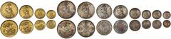 Historic British Coins Victoria (1837-1901), 12-piece gold and silver currency coin Set, 1887, Golden Jubilee year, in contemporary fitted case, gold Five Pounds, Two Pounds, Sovereign, Half Sovereign