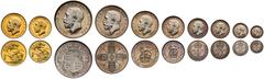 Historic British Coins PF63-66 CAMEO George V (1910-36), 10-piece gold and silver proof "short" Set, 1911, Coronation year, gold Sovereign and Half Sovereign, silver Halfcrown, Florin, Shilling, Sixpe