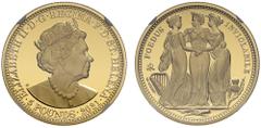 Modern Gold Special Releases PF70 UCAM FDOI | Elizabeth II (1952-), East India Company, Saint-Helena, gold proof One Ounce of Five Pounds, 2021, 1 Ounce of 999.9 fine gold, the Three Graces, facing bu