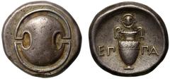 Ancient Coins EPAMINONDAS: Boeotia, Thebes, temp. Epaminondas, silver Stater, c. 364-362 BC, Boeotian shield, rev. ΕΠ-ΠΑ, amphora, small Boeotian shield above, 12.15g, 11/5h (Hepworth, Epaminondas, pl