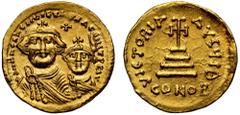 Ancient Coins Heraclius (610-641) and Heraclius Constantine, gold Solidus, Constantinople, officina I, c. 616-625, DD NN HERACLIUS ET HERA CONST PP AV, facing busts, Heraclius with short beard, Heracl