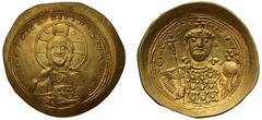 Ancient Coins Constantine IX, Monomachus (1042-1055), gold Histamenon Nomisma, Constantinople, + IhS XIS REX REGNANTIЧM, bust of Christ facing, wearing nimbus cruciger, pallium and colobium, and raisi