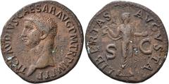 ANCIENT COINS ROMAN COINS ROMAN EMPIRE. Claudius, 41-54. As 50-54, Rome. CLAVDIVS CAESAR AVG P M TR P IMP. Bare head of Claudius to left // LIBERTAS AVGVSTA / S - C. Libertas, draped, standing front, 