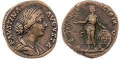 Roman coins Faustine Jeune - Sesterce (Rome) A/ FAVSTINA AVGVSTA R/ VENV[S VI]CTRIX/ S/ C Bronze - 26,05 grs - 29 mm C.283 / RIC.1688 / BMC.960-962 TTB Infimes concrétions noires et vertes pour ce trè