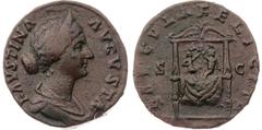 Roman coins Faustine Jeune - Sesterce (Rome) A/ FAVSTINA AVGVSTA R/ SAECVLI FELICIT/ S/ C Bronze - 20,53 grs - 29,5 mm C.193 / RIC.1665 / BMC.938 TTB Très bel exemplaire légèrement nettoyé. Petit manq