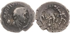 Roman coins Sextus Pompée - Denier (Sicile, Catane?) A/ Tête de Pompée à droite. R/ Neptune entre les frères Anapias et Amphinomus portant leurs parents sur les épaules. Argent - 3,92 grs - 18 mm RCV.
