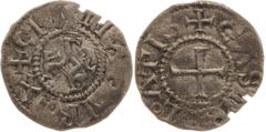 Carolingian coins Charles le Chauve - Denier (Mont-Lassois) A/ + GRATIA DEI REX R/ + CASTREL °ATIS Argent - 1,20 grs - 19 mm Dep.665B TB+ RR Très rare denier. Flan légèrement écorché et petites faible