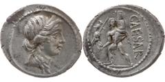 Roman coins Jules César - Denier (Afrique) A/ Tête de Vénus à droite. R/ CAESAR / Énée nu marchant à gauche, tenant de la main droite le palladium. Sur son épaule, son père Anchise. Argent - 3,86 grs 