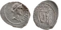 Roman coins Brutus - Denier (Lycie) A/ LEIBERTAS / Tête de La Liberté à droite. R/ CAEPIO BRVTVS PRO COS / Une lyre entre un carquois et une branche de laurier avec deux bandelettes. Argent - 3,90 grs