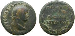 Roman coins Vespasiano (69-78 dC). Sestercio. a/ IMP CAES VESPASIAN AVG P M TR... r/ SPQR / P P / OB CIVES / SERVATOS / S C. (Spink 2341v). 26,16 gr. BC+