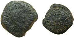 Celtiberian coins Calagurris (Calahorra). Tiberio (14-36 dC). Semis. Monederos Flavo y Merula. ACIP 3129. Ae. 6,8 gr. MBC-/MBC