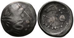 Münzen Antike Tetradrachme, ca.100 BC Ostkelten. Sattelkopfpferd - Schüsselform - nach Vorbild Philippos II.. 7,22g OTA 300/14