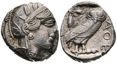 Münzen Antike Athen Attica Griechen. Tetradrachme, 450-400 BC. Eule erhaben ex Kreß III/1959 16,45g vz