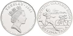 Welt 5 Tala, 2003 Tokelau. Olympische Sommerspiele Athen 2004 - Triathlon, .925 Silber. 28,63g S.46 PP in Kapsel