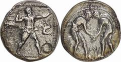 Ancient Coin Ancient Coin. NGC Ch VF Strike:4/5 Surface:2/5 countermark. VF. c.380〜325BC. Silver. Stater. Ancient-Greece Pamphylia Aspendus Two Wrestlers Silver Stater