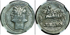 Ancient Ancient Coin-Roman Republic; Jupiter-Victory Quadrigatus Silver 2 Dorachm. 225. NGC XF. EF. 6.31g. . .