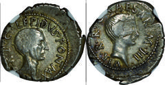 Ancient Ancient Coin-Roman Empire; Lepidus and Octavian Silver Denarius. 42. NGC XF. VF-EF. 3.92g. . .
