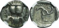 Ancient Coin Dynasts of Lycia. c.390-360 BC. Silver. 1/6Stater. NGC XF Strike: 5/5; Surface: 4/5. VF. Dynast Mithrapata Lion/Triskelion 1/6 Silver Stater