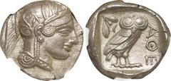 Ancient Coin Ancient. NGC Ch AU Strike:5/5 Surface:5/5. EF+. Silver. Tetra Drachm. Attica Athens Owl/Athena Silver Tetradrachm. 17.20g.