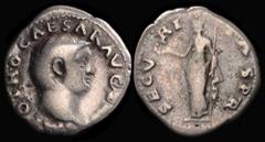 ANCIENT COINS ROMAN Otho 69AD AR Denarius (3.17g) Rome Jan-Mar 69AD. Bare head right rev Securitas standing left holding wreath & sceptre. VG. S-2162. Scarce. (P)