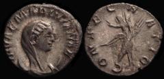 ANCIENT COINS ROMAN Diva Mariniana died before 253AD AR Antoninianus (3.66g) Consecration issue Rome 255-257AD. Veiled & draped bust right set on crescent rev Peacock flying right with a seated figure