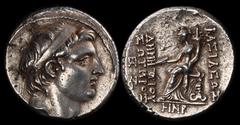 ANCIENT COINS GREEK COINS Seleukid Empire, Demetrios I Soter 162-150BC AR Tetradrachm Antioch mint dated SE 158 (155/4BC). Diademed head of Demetrios I right rev Tyche seated left on throne with trito