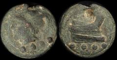 ANCIENT COINS ROMAN Republic, Anonymous c225-217BC AE Aes Grave (80g) triens mint. Head of Minerva left in crested Corinthian helmet, rev prow of galley. CG/F. S-578. (P)