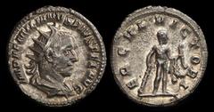 ANCIENT COINS ROMAN Aemilian 253AD AR Antoninianus (3.65g) Rome mint. Radiate bust right, rev Hercules resting on club & holding bow & lion skin on left arm. EF. S-9832. Scarce.