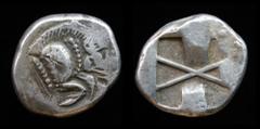 Greek DYNASTS of LYCIA: Uncertain dynast, c. 520-470/60 BCE, AR Stater. 7.63g, 20mm. Obv: Forepart of a boar right. Rev: Incuse square divided by crossing lines. Falghera 2; SNG Copenhagen Supp. 370 v